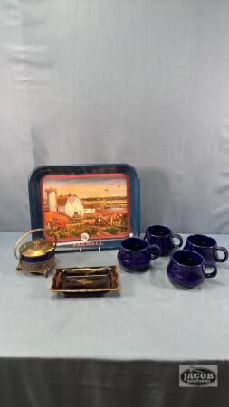 FARMALL SERVING TRAY WITH COBALT BLUE RELISH DISH