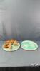 (8) EASTER BUNNY FIGURINES WITH (2) ROUND TRAYS