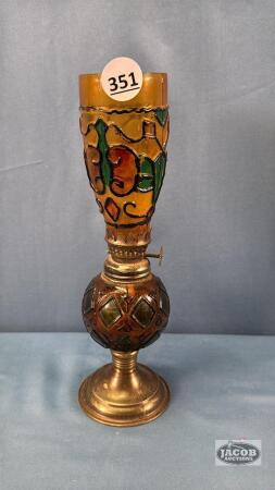 AMBER GLASS MINATURE OIL LAMP