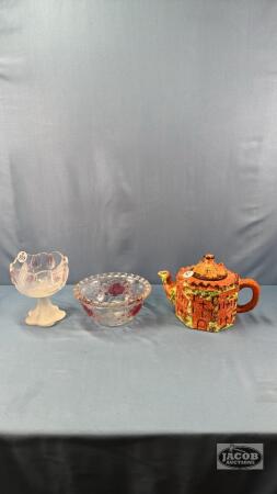 PRICE TEA POT WITH (2) GLASS BOWLS