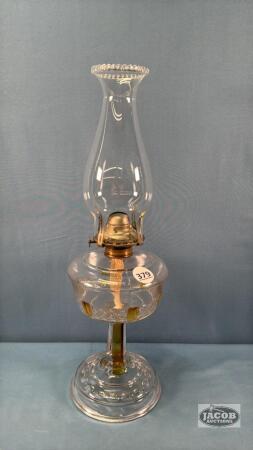 COAL OIL LAMP WITH AMBER ACCENTS IN BASE