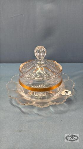 BUTTER DISH WITH GOLD TRIM