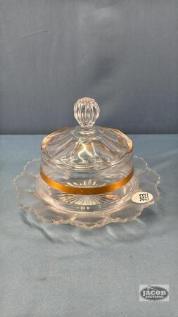 BUTTER DISH WITH GOLD TRIM