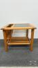 OAK END TABLE/MAGAZINE RACK WITH SMOKED GLASS TOP - 4