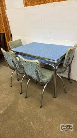 FIRE KROME FURNITURE TABLE WITH (4) FADED CHAIRS