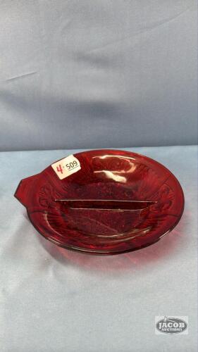 RED GLASS DIVIDED RELISH DISH