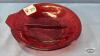 RED GLASS DIVIDED RELISH DISH - 3