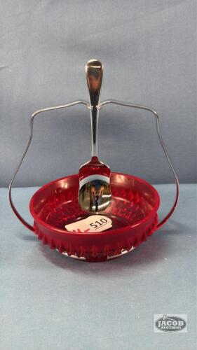 RUBY RED RELISH BOWL WITH SPOON