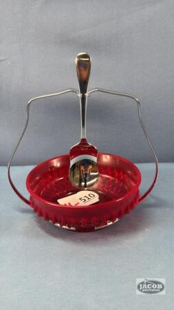 RUBY RED RELISH BOWL WITH SPOON