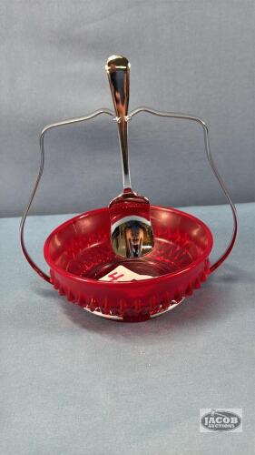 RUBY RED RELISH BOWL WITH SPOON