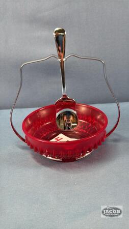 RUBY RED RELISH BOWL WITH SPOON
