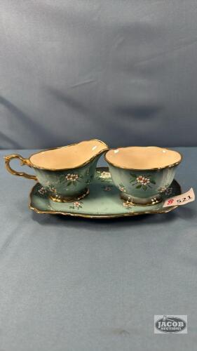 OLD FOLEY CREAM AND SUGAR WITH UNDER PLATE