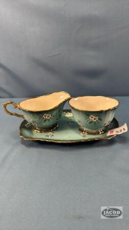 OLD FOLEY CREAM AND SUGAR WITH UNDER PLATE
