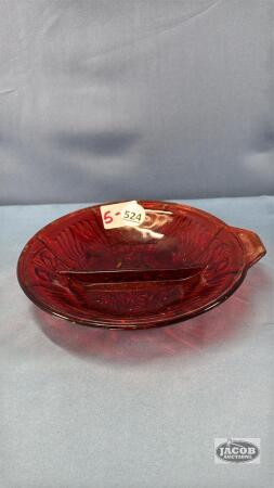 RED GLASS DIVIDED RELISH DISH