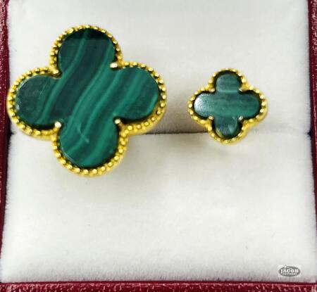 GOLD PLATED STERLING SILVER MALACHITE CLOVER RING