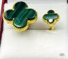 GOLD PLATED STERLING SILVER MALACHITE CLOVER RING - 2