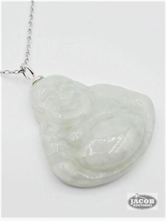 STERLING SILVER JADEITE LAUGHING BUDDHA PENDANT