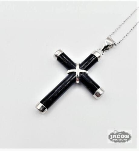 STERLING SILVER BLACK CROSS CABOCHON PENDANT