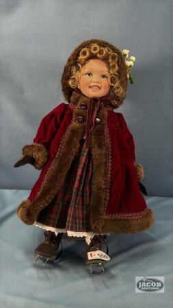 SKATER DOLL WITH PORCELAIN HEAD ON STAND