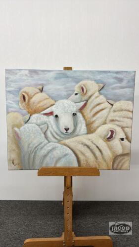 SHEEP ON CANVAS BY NANCY WEIR