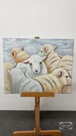 SHEEP ON CANVAS BY NANCY WEIR