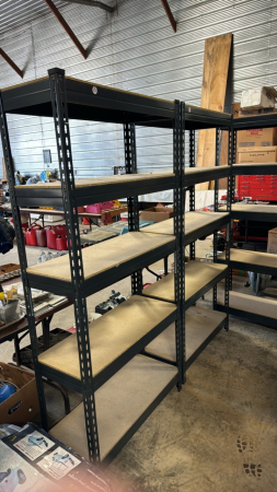 2 Light Metal Shelving Units -With 5 Wood Shelves