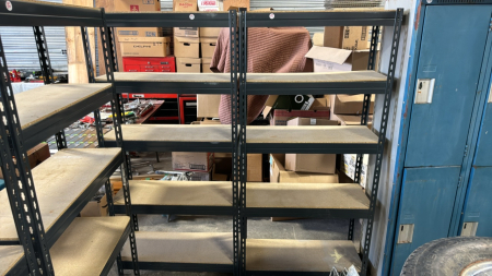 2 Light Metal Shelving Units -With 5 Wood Shelves