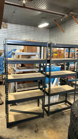 2 Light Metal Shelving Units -With 5 Wood Shelves