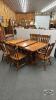LARGE TABLE, (6) ARROW BACK CHAIRS AND (2) LEAVES