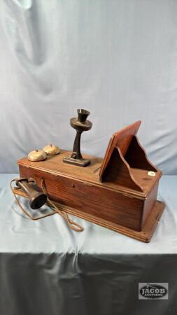 OAK WALL PHONE COMPLETE EXCEPT FOR BATTERIES