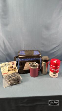 LUNCH COOLER AND (3) THERMOSES