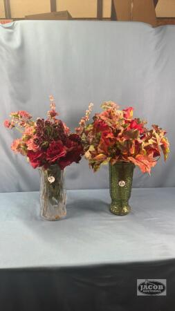 (2) 9.5IN VASES WITH ARTIFICIAL FLOWERS