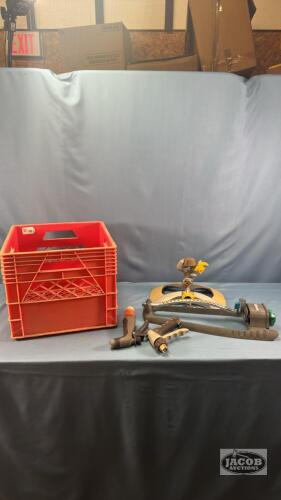 MILK CRATE WITH (2) SPRINKLERS AND HOSE NOZZELS