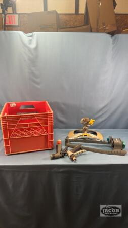 MILK CRATE WITH (2) SPRINKLERS AND HOSE NOZZELS
