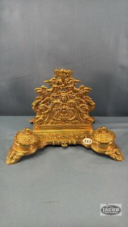 REPRO BRASS INK STAND AND LETTER HOLDER