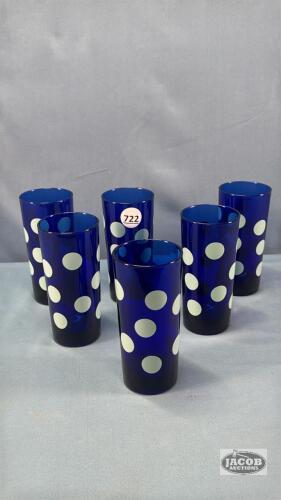 (6) COBALT BLUE POLKA DOT TUMBLERS
