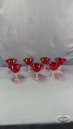 (7) RUBY RED 4IN TALL SHERBETS