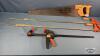 1 STANLEY HAND SAW AND 2 36IN SLIDING BAR CLAMPS - 4