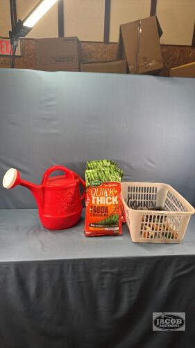 CLOTHES BASKET WITH GRASS SEED AND SPRINKLING CAN