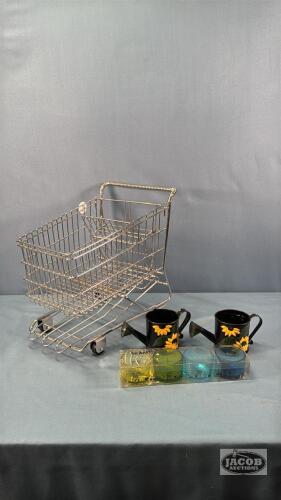 MINATURE 11IN LONG SHOPPING CART WITH CONTENTS