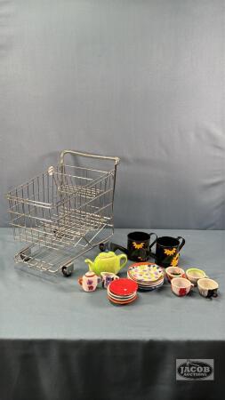 MINATURE 11IN LONG SHOPPING CART WITH CONTENTS
