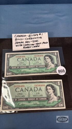 (2) CAN. 1954 $1 BILLS