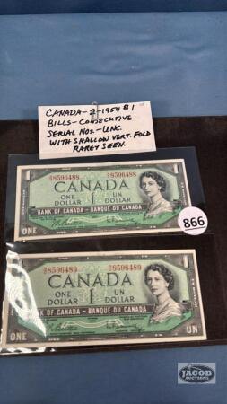 (2) CAN. 1954 $1 BILLS
