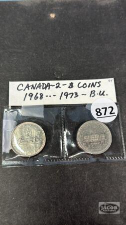 CAN. 1968 AND 1973 $1 COINS
