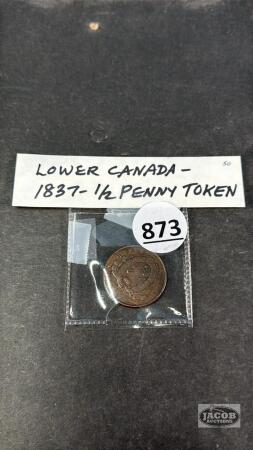 LOWER CAN. 1837 1/2 PENNY TOKEN