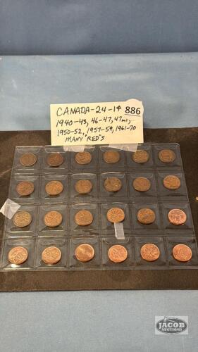 (24) CAN. 1CENT COINS (SEE LIST FOR DATES)