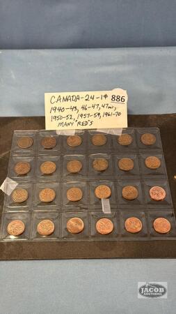 (24) CAN. 1CENT COINS (SEE LIST FOR DATES)