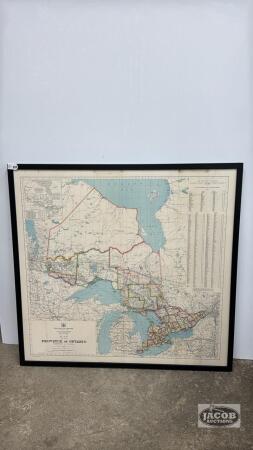 FRAMED MAP OF ONTARIO FROM 1930
