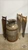 MILK CAN WITH (3) HAND SAWS AND (1) PRY BAR