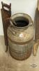 MILK CAN WITH (3) HAND SAWS AND (1) PRY BAR - 3